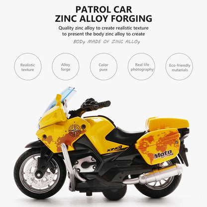 1/14 Car Model Alloy Pull Back Motorcycle Men's Locomotive Police Car with Light and Music Simulation Vehicles Children's Toys