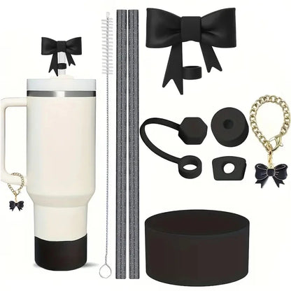 9pcs Tumbler Cup Accessories Including 2pcs Glitter 10mm Straw, Bow Keychain Charm 10mm Bow Straw Topper Cover for Stanley Cup