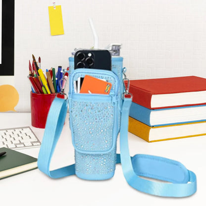Bling Diamond Water Bottle Holder with Adjustable Strap Water Bottle Sling Bag Water Bottle Bag for Stanley 40oz Cup Accessories