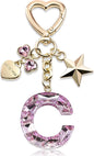 Cute Bling Keychain initial Letter Butterfly Star Pink Purple Gift for Women Girls Bag Cup Charms Accessories