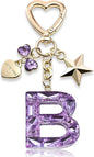 Cute Bling Keychain initial Letter Butterfly Star Pink Purple Gift for Women Girls Bag Cup Charms Accessories