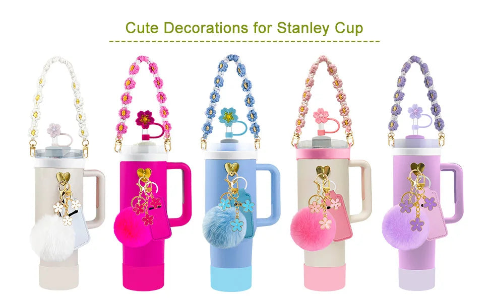 12 PCS Accessories for Stanley Cup Water Bottle Handle Strap 30/40 oz Tumbler Straw Toppers Silicone Cup Boot Keychain Charms