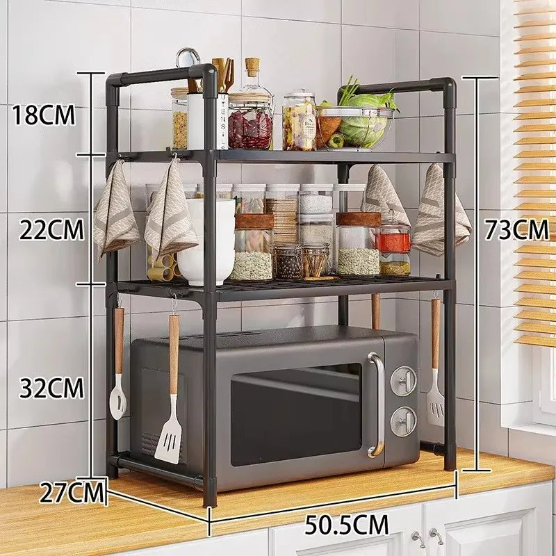 2/3-Layer Kitchen Storage Rack Simple Microwave Shelf Space-saving Countertop Tableware Tidying Organizer Kitchen Accessories