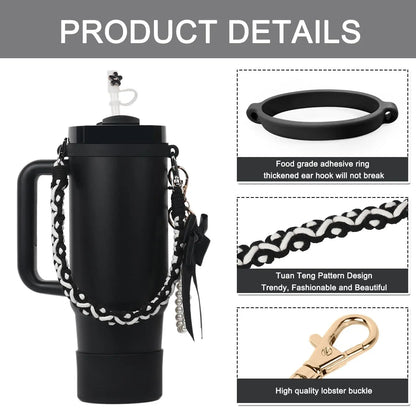 4Pcs for Stanley Cup Accessory Set Includes 1 Water Bottle Handle Strap 1 Cup Cover 1 Straw Cover 1 Charms Silicone Decoration
