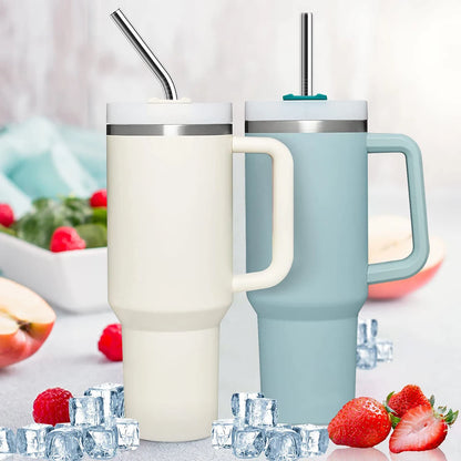 7 Pack Stainless Steel Straw Replacement 40 oz for Stanley Adventure Travel Tumbler, Reusable Straws with Cleaning Brush Compati