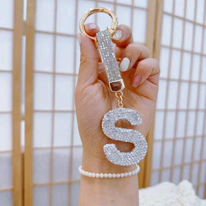 1pc Sparkling Rhinestone Alphabet Keychain, Alloy Round Letter Charm with Ring Buckle, Decorative Crystal Pendant Accessory