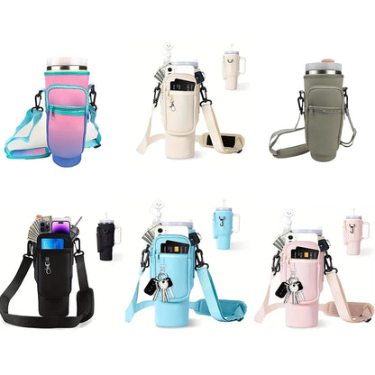 Water Bottle Carrier Bag with Phone Pocket for Stanley Cup 40 oz, Water Bottle Holder Adjustable Strap Stanley Cup Accessories