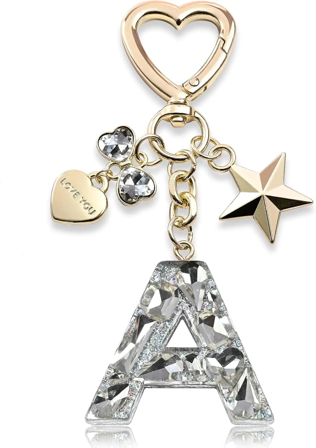 Cute Bling Keychain initial Letter Butterfly Star Pink Purple Gift for Women Girls Bag Cup Charms Accessories