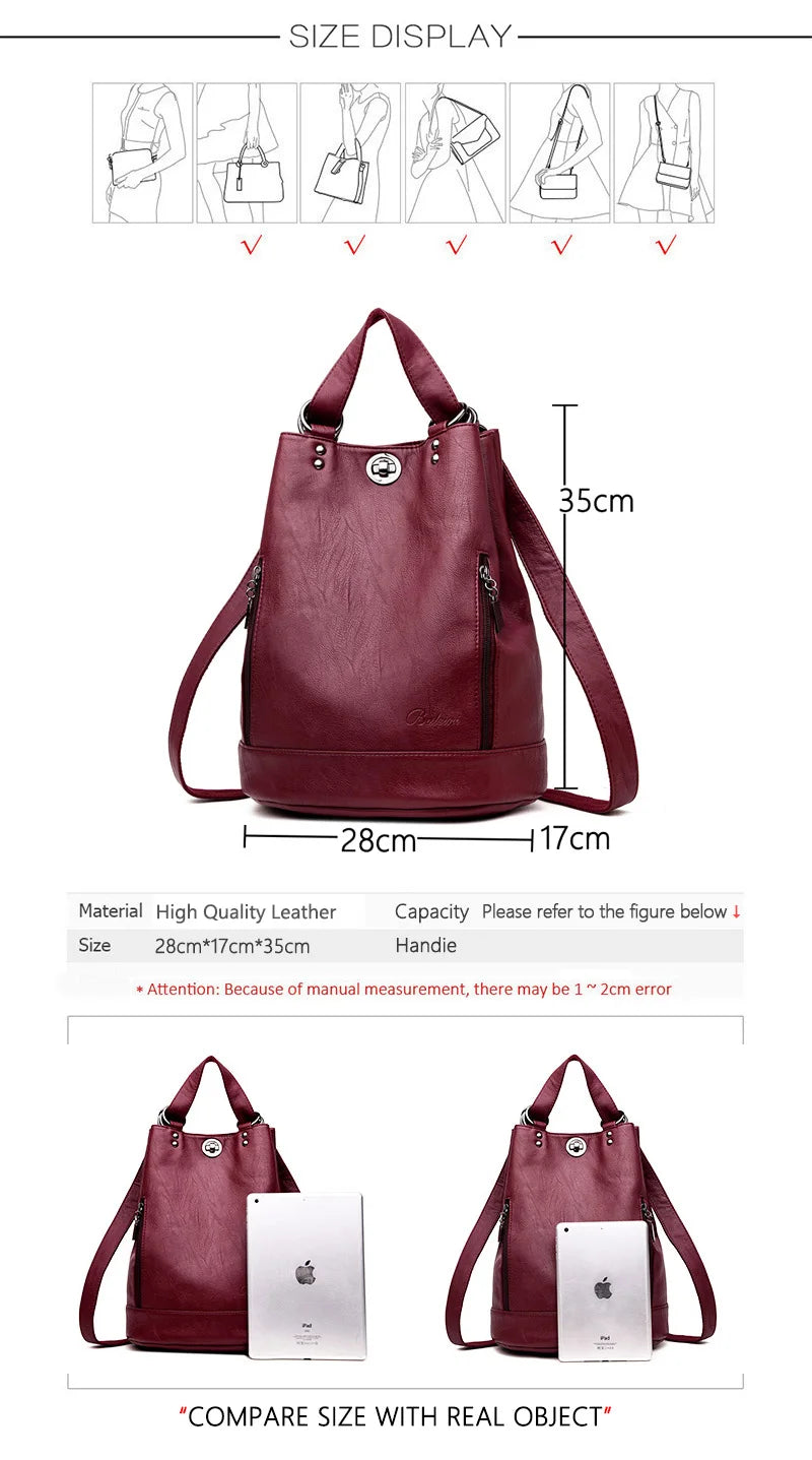 2022 Women Leather Backpacks Multifunction Women Vintage Shoulder Bag Ladies Rucksack Large Capacity Travel Bag Sac A Dos Preppy