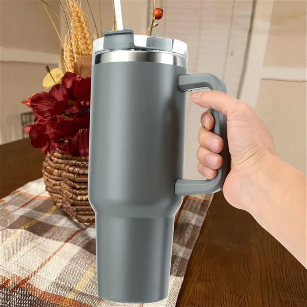 40 oz Tumbler with Handle Lid Straw 40oz Stainless Steel Water Bottle Vacuum Thermos Cup Travel Car Coffee Mug Cap for Stanley