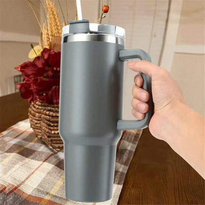 40 oz Tumbler with Handle Lid Straw 40oz Stainless Steel Water Bottle Vacuum Thermos Cup Travel Car Coffee Mug Cap for Stanley