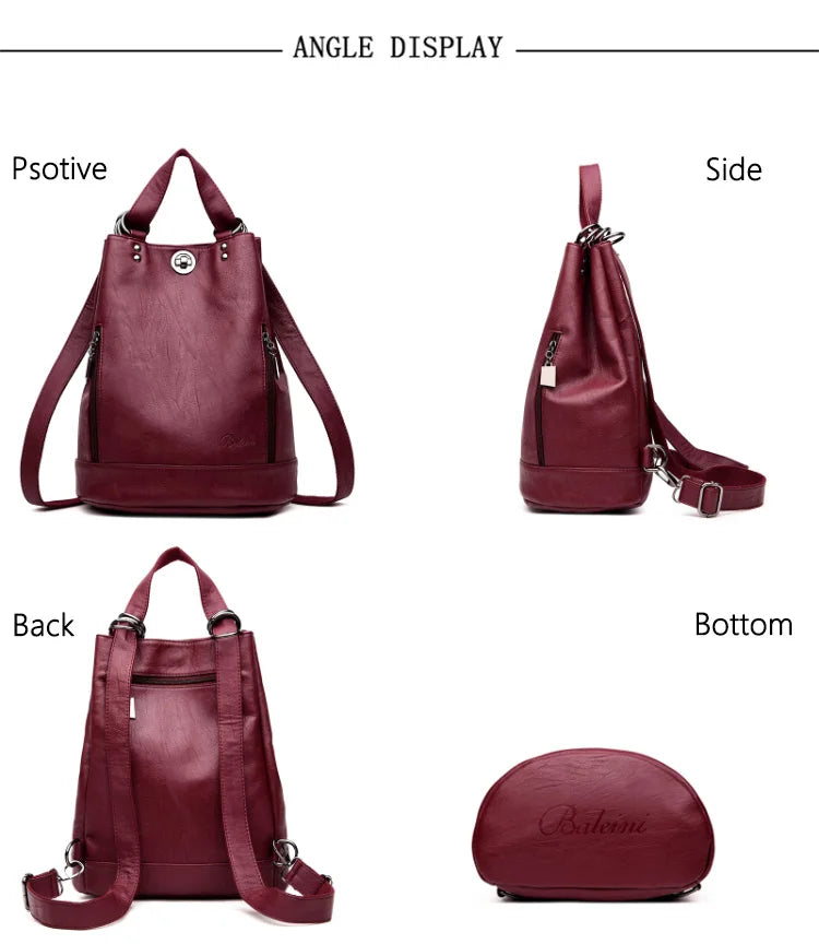 2022 Women Leather Backpacks Multifunction Women Vintage Shoulder Bag Ladies Rucksack Large Capacity Travel Bag Sac A Dos Preppy