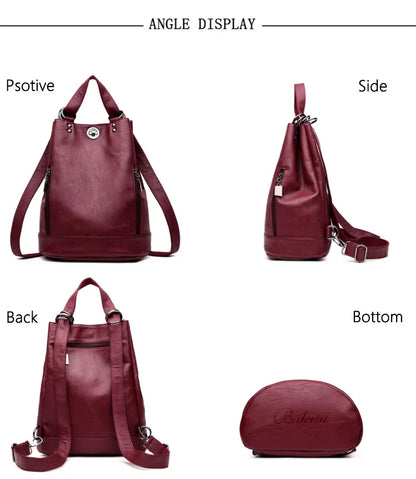 2022 Women Leather Backpacks Multifunction Women Vintage Shoulder Bag Ladies Rucksack Large Capacity Travel Bag Sac A Dos Preppy