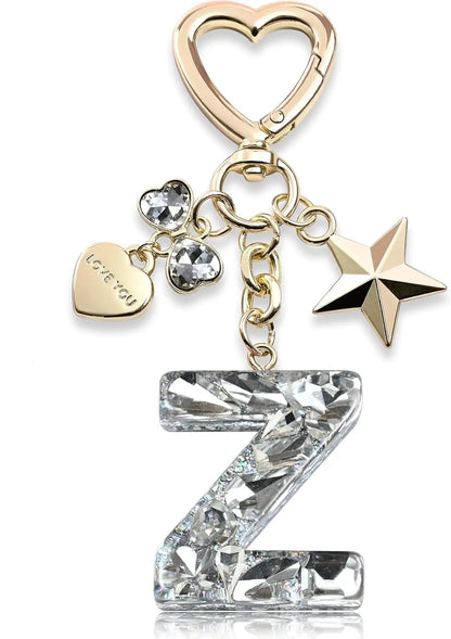 Cute Bling Keychain initial Letter Butterfly Star Pink Purple Gift for Women Girls Bag Cup Charms Accessories