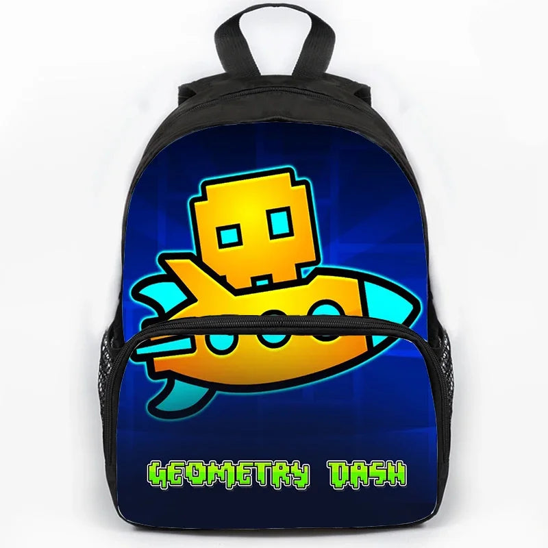 Large Capacity Angry Geometry Dash Children's Backpack 16 Inch Anime Bookbag Travel Backpacks Students Schoolbag for Girls Boys