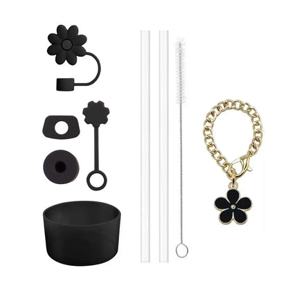 9pcs Cup Accessories for Stanley Set, 3 Spill Proof Stopper 2 Straws and Brush and 1 Flower Charm Chain Flowers Straw Cover Boot