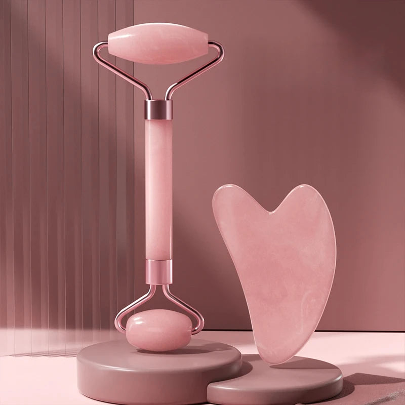 Resin double head roller massager heart-shaped face and eye massage scraping Combination set massage roller