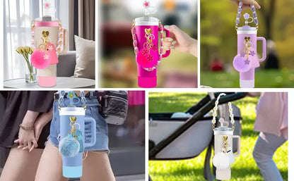 12PCS Accessories for Stanley Cup Water Bottle Handle Strap 30/40 oz Tumbler Straw Toppers Keychain Charms Silicone Cup Boot
