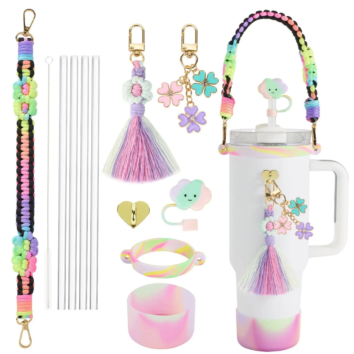 tassels straw cap case Charm chain pendant lot Accessories Initial Keychain Handle for Stanley cup bottle Tumbler for Women