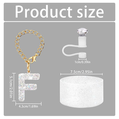 3Pcs Accessories Set for Stanley Cup, Including Diamond Straw Topper/Sparkly Silicone Boot Set（White）