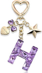 Cute Bling Keychain initial Letter Butterfly Star Pink Purple Gift for Women Girls Bag Cup Charms Accessories