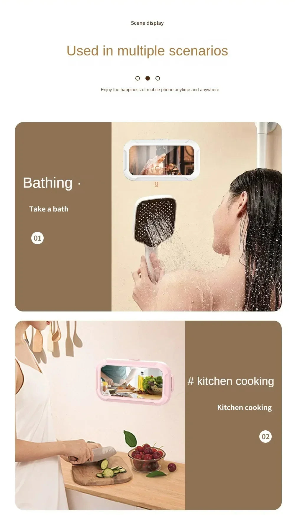 Waterproof Shower Phone Holder Rotation Angle Adjustable Telescoping Wall Mount Phone Holder for Bathroom Kitchen Bracket Stand