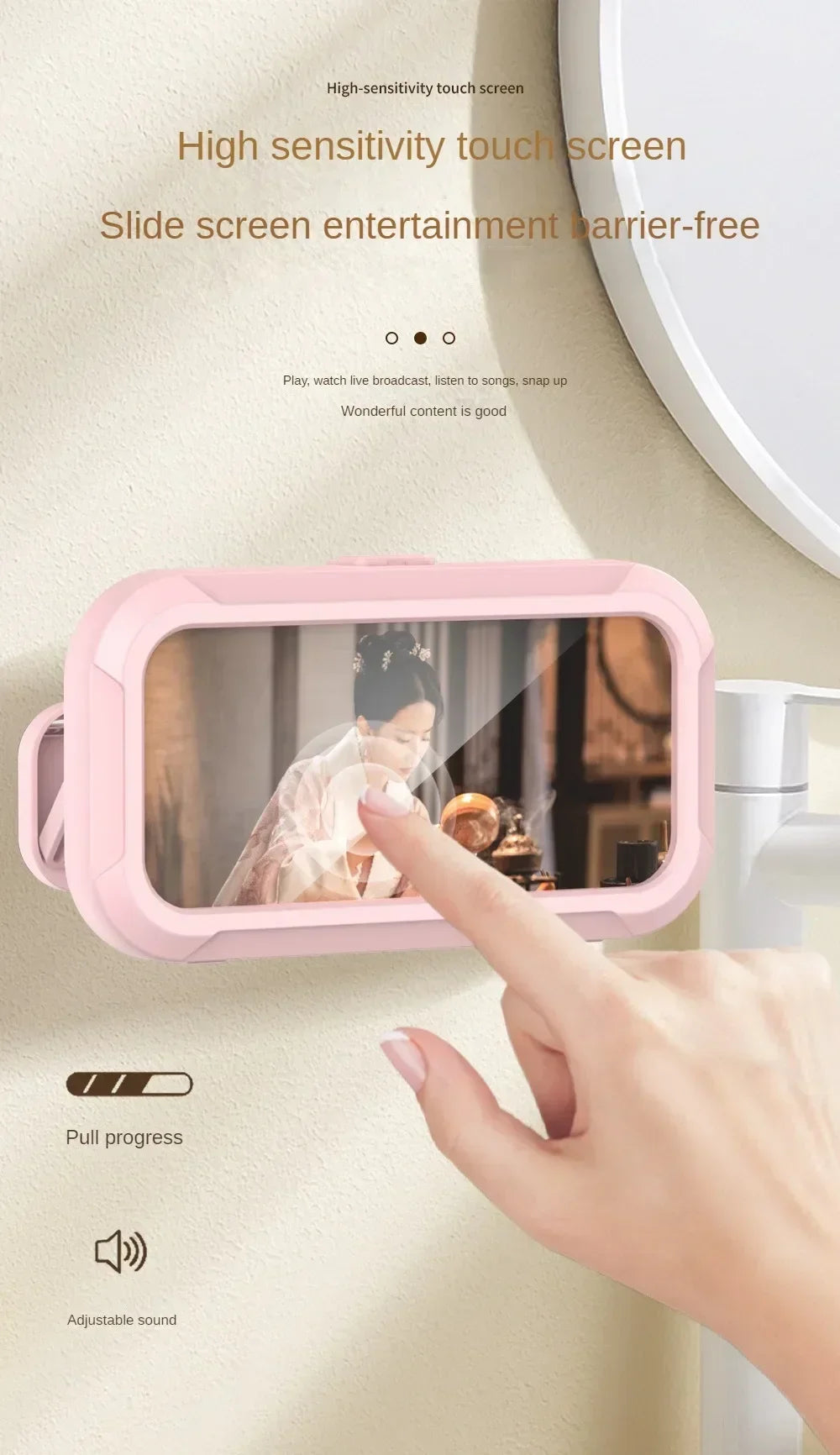 Waterproof Shower Phone Holder Rotation Angle Adjustable Telescoping Wall Mount Phone Holder for Bathroom Kitchen Bracket Stand