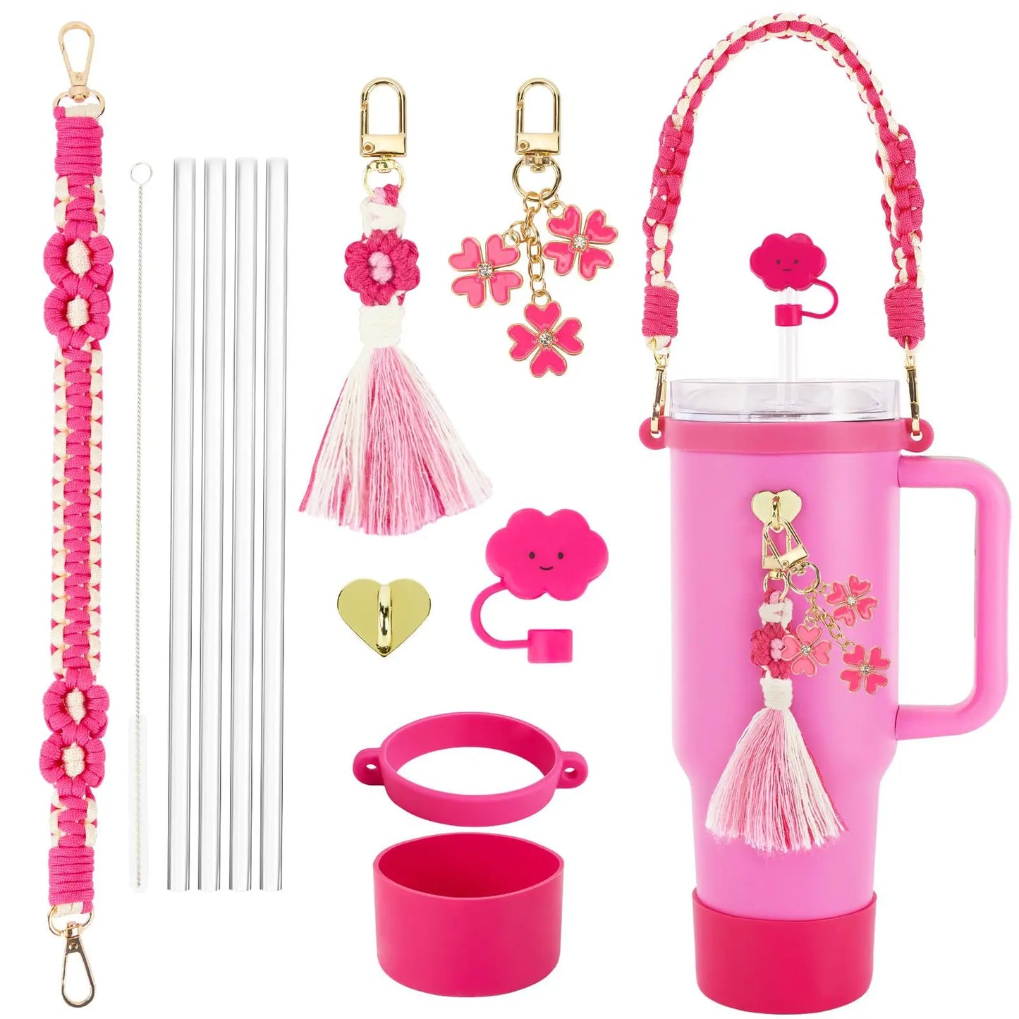 tassels straw cap case Charm chain pendant lot Accessories Initial Keychain Handle for Stanley cup bottle Tumbler for Women