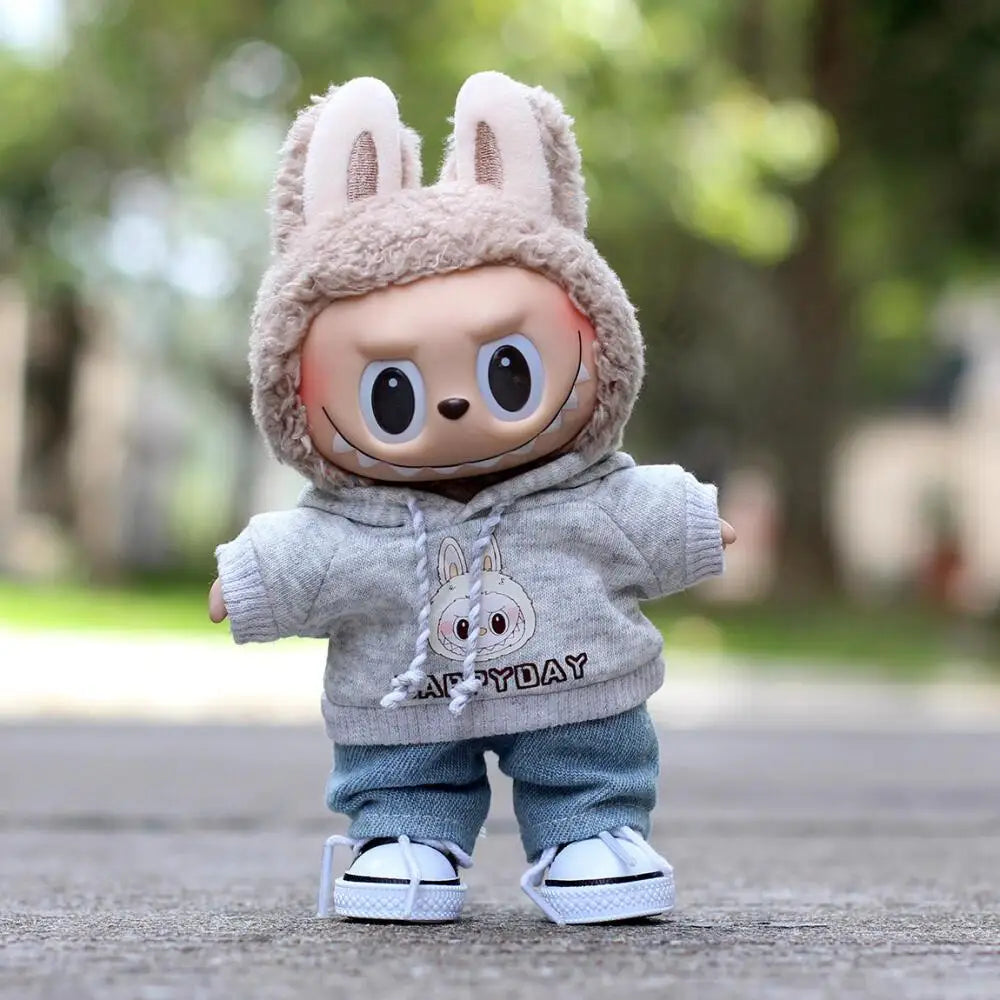 17cm Labubu Outfit Clothes Hoody Jeans Leisure Sports Set Kawaii Decor Ropa Labubu Accessories Doll Little Clothes DIY Kids Gift