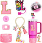 7PCS Cup Accessories Set for Stanley 30oz 40oz Tumbler Initials Silicone Straw Cover Cap Boot Letter Handle Charm Sticker