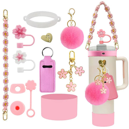 12 PCS Accessories for Stanley Cup Water Bottle Handle Strap 30/40 oz Tumbler Straw Toppers Silicone Cup Boot Keychain Charms