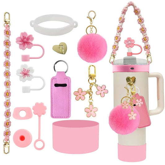 12 PCS Accessories for Stanley Cup Water Bottle Handle Strap 30/40 oz Tumbler Straw Toppers Silicone Cup Boot Keychain Charms