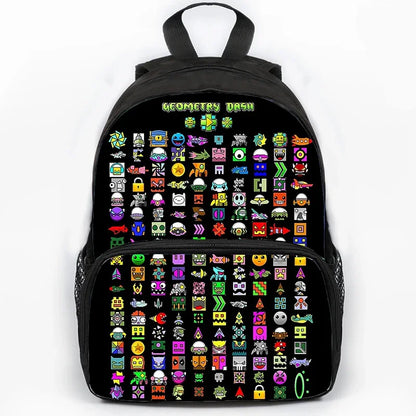 Large Capacity Angry Geometry Dash Children's Backpack 16 Inch Anime Bookbag Travel Backpacks Students Schoolbag for Girls Boys
