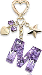 Cute Bling Keychain initial Letter Butterfly Star Pink Purple Gift for Women Girls Bag Cup Charms Accessories