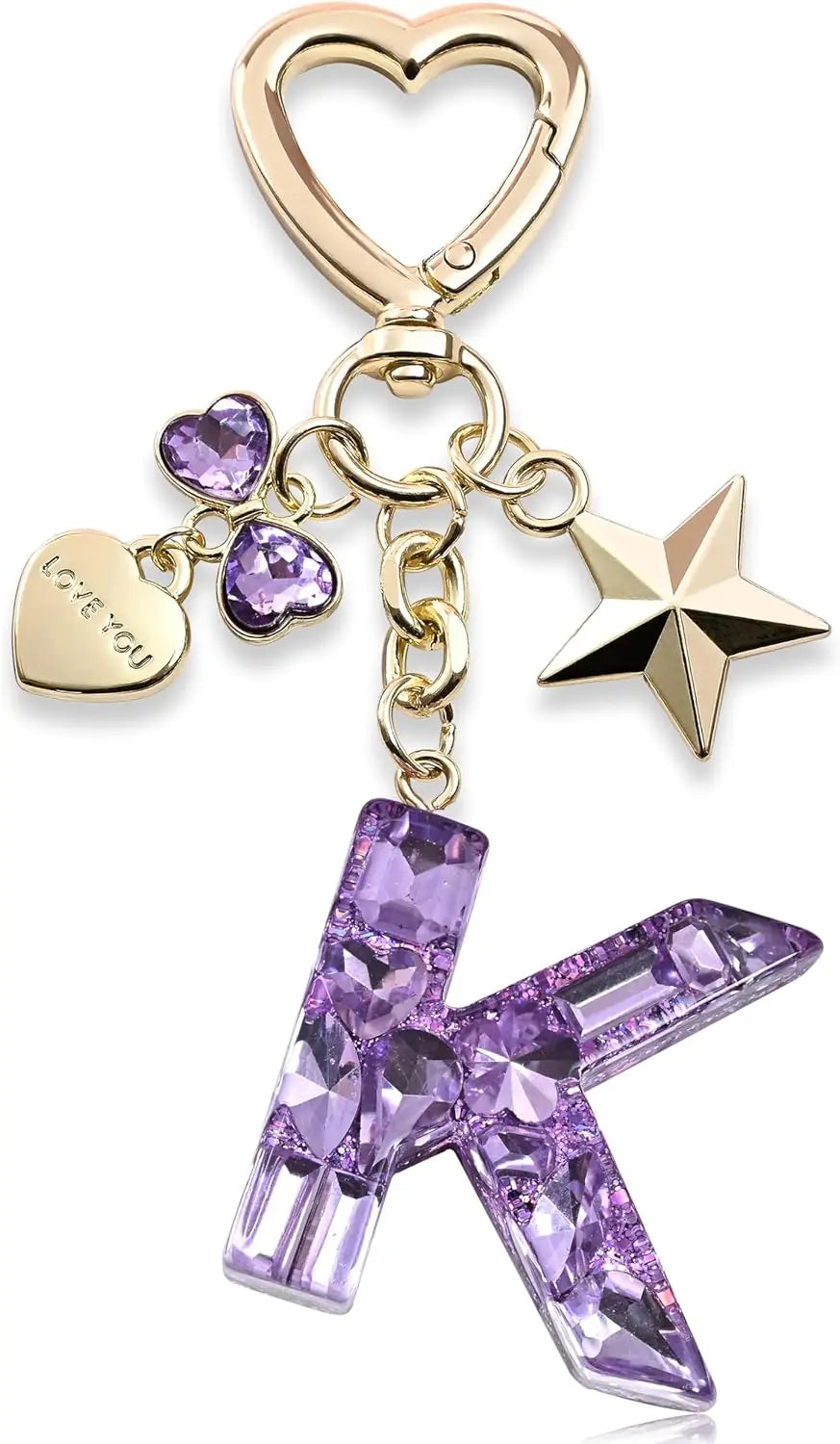Cute Bling Keychain initial Letter Butterfly Star Pink Purple Gift for Women Girls Bag Cup Charms Accessories