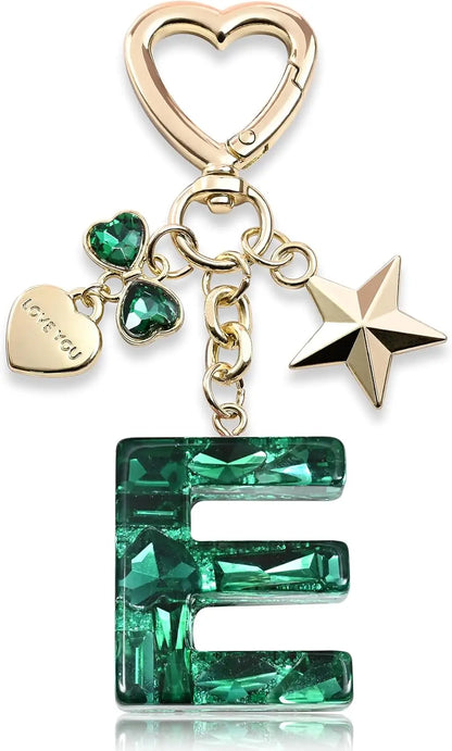 Cute Bling Keychain initial Letter Butterfly Star Pink Purple Gift for Women Girls Bag Cup Charms Accessories