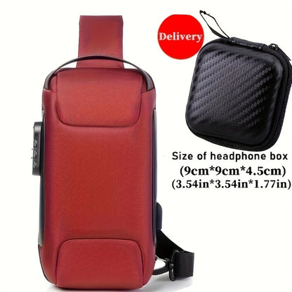 WEIXIER 1pc Men's Waterproof Oxford Fabric Waist Bag With USB Charging And Combination Lock Give Gifts To Men On Valentine's Day Gift For Father