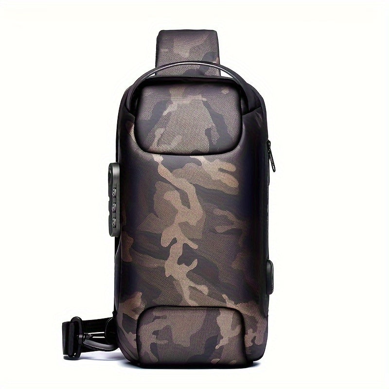 WEIXIER 1pc Men's Waterproof Oxford Fabric Waist Bag With USB Charging And Combination Lock Give Gifts To Men On Valentine's Day Gift For Father