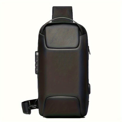 WEIXIER 1pc Men's Waterproof Oxford Fabric Waist Bag With USB Charging And Combination Lock Give Gifts To Men On Valentine's Day Gift For Father