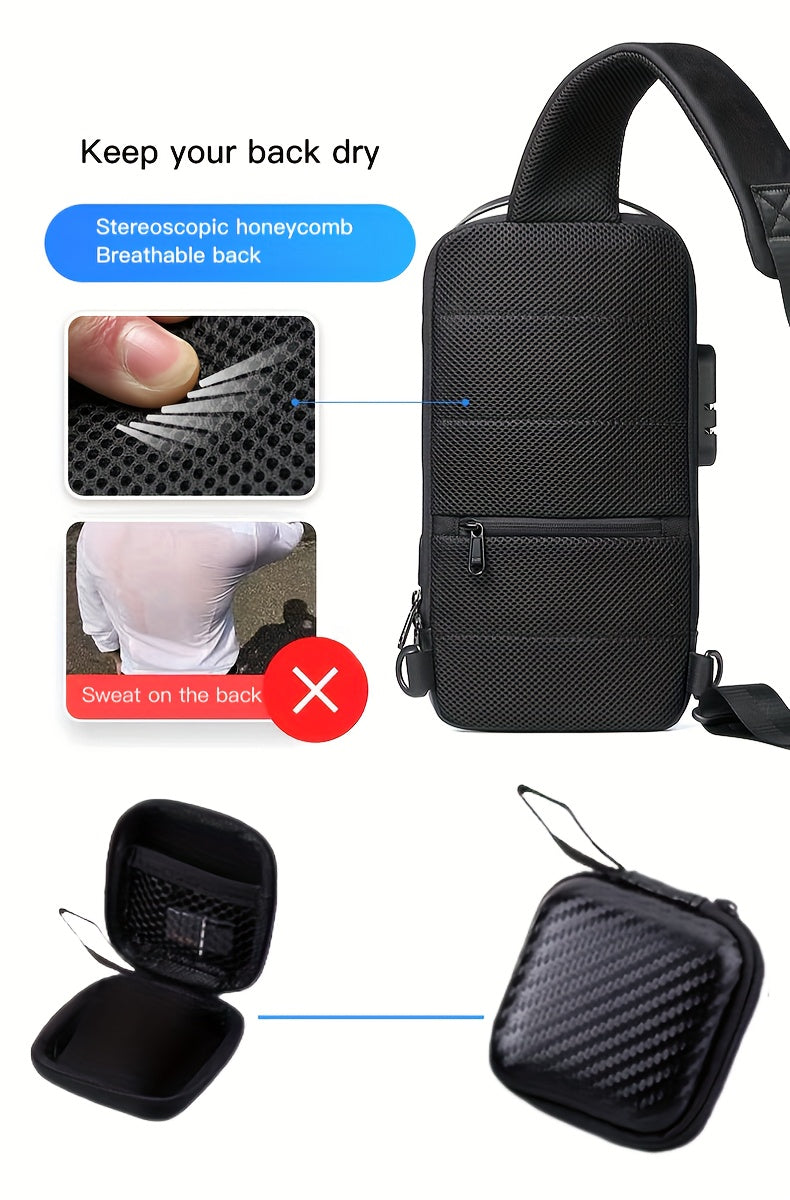 WEIXIER 1pc Men's Waterproof Oxford Fabric Waist Bag With USB Charging And Combination Lock Give Gifts To Men On Valentine's Day Gift For Father