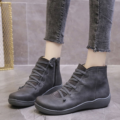 Women's Flat Lace Up High Top Boots, Solid Color Comfortable Zipper Flat Sneakers, Women's Footwear