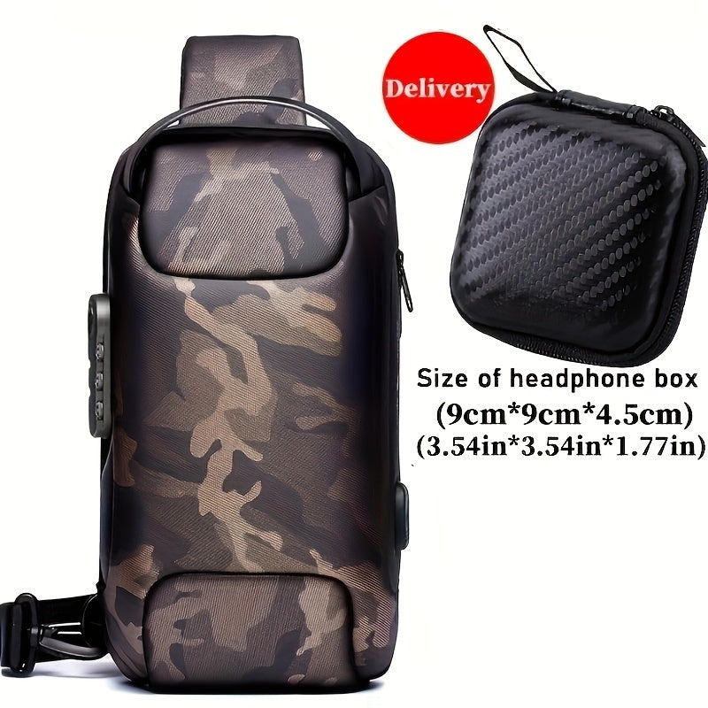 WEIXIER 1pc Men's Waterproof Oxford Fabric Waist Bag With USB Charging And Combination Lock Give Gifts To Men On Valentine's Day Gift For Father