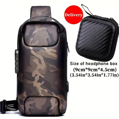 WEIXIER 1pc Men's Waterproof Oxford Fabric Waist Bag With USB Charging And Combination Lock Give Gifts To Men On Valentine's Day Gift For Father