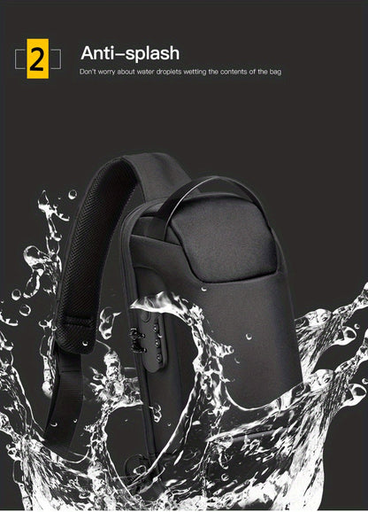 WEIXIER 1pc Men's Waterproof Oxford Fabric Waist Bag With USB Charging And Combination Lock Give Gifts To Men On Valentine's Day Gift For Father