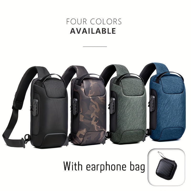 WEIXIER 1pc Men's Waterproof Oxford Fabric Waist Bag With USB Charging And Combination Lock Give Gifts To Men On Valentine's Day Gift For Father