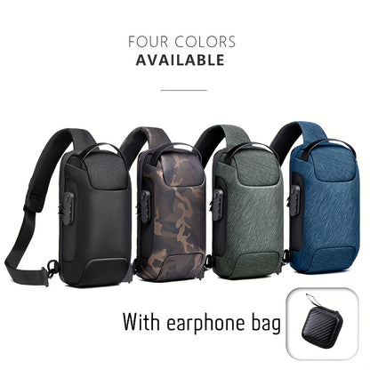 WEIXIER 1pc Men's Waterproof Oxford Fabric Waist Bag With USB Charging And Combination Lock Give Gifts To Men On Valentine's Day Gift For Father